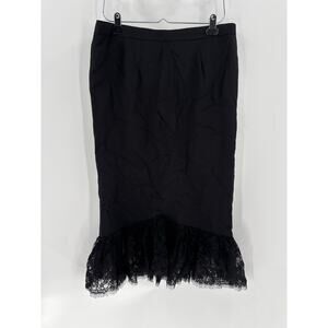 Vintage Mira Couture Skirt Womens Large Black Floral Lace Pencil Zip Up Lined